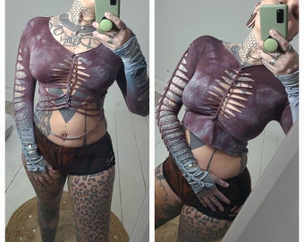 XS-4XL black croptop ombre top longsleeve shirt cutouts cut out goa pixie psy woven lacing elf fairy geometric pattern nymph gothic punk