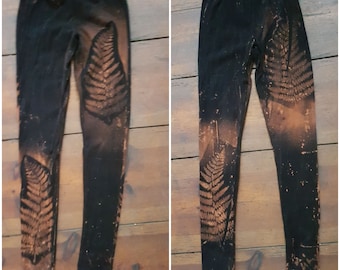 XXS-4XL fern autumn leggings leaf black olive green blue brown goa pixie ombre graphic psi cosplay yoga pattern batik sacred rave trance psy