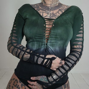 XS-4XL long-sleeved black crop top long-sleeved shirt with open belly cut-out goa psy trance boho hippie punk festival flower of life