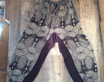 S-XL loose long harem pants cotton viscose gold beige hippie boho brown goa pixie ombre psy burning cosplay yoga pattern batik sacred