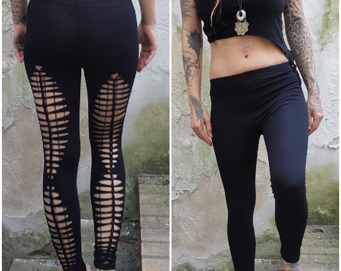 XXS-XXXXL backcut leggings black cutouts cut out goa pixie braided psy burning cosplay yoga lacing geometric pattern rave knotted