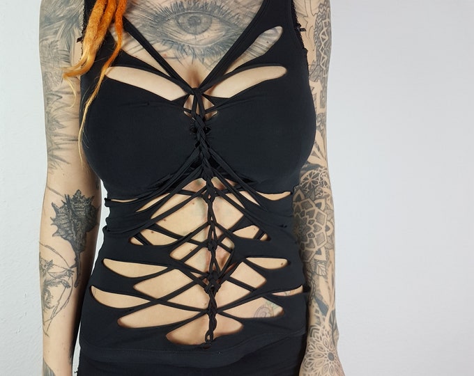 XS-4XL top tank top white black blue red cutouts cut out goa pixie psy burning woven yoga sacred elf fairy geometric pattern hooping nymph psi