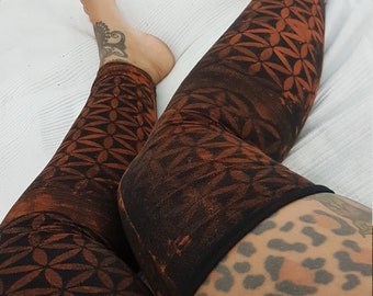 XS-4XL flower of life graphic cuffs overknees stayups flared cuffs goa black orange brown batik pattern festival pixie