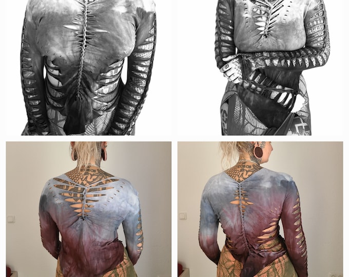 XS-4XL black croptop ombre top longsleeve shirt cutouts cut out goa pixie psy woven lacing elf fairy geometric pattern nymph gothic punk
