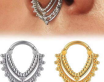 Piercing Clicker Segment Ring Septum Lip Nose Silver Gold Surgical Steel Boho Punk Daith Tragus Lobe Nostril Helix