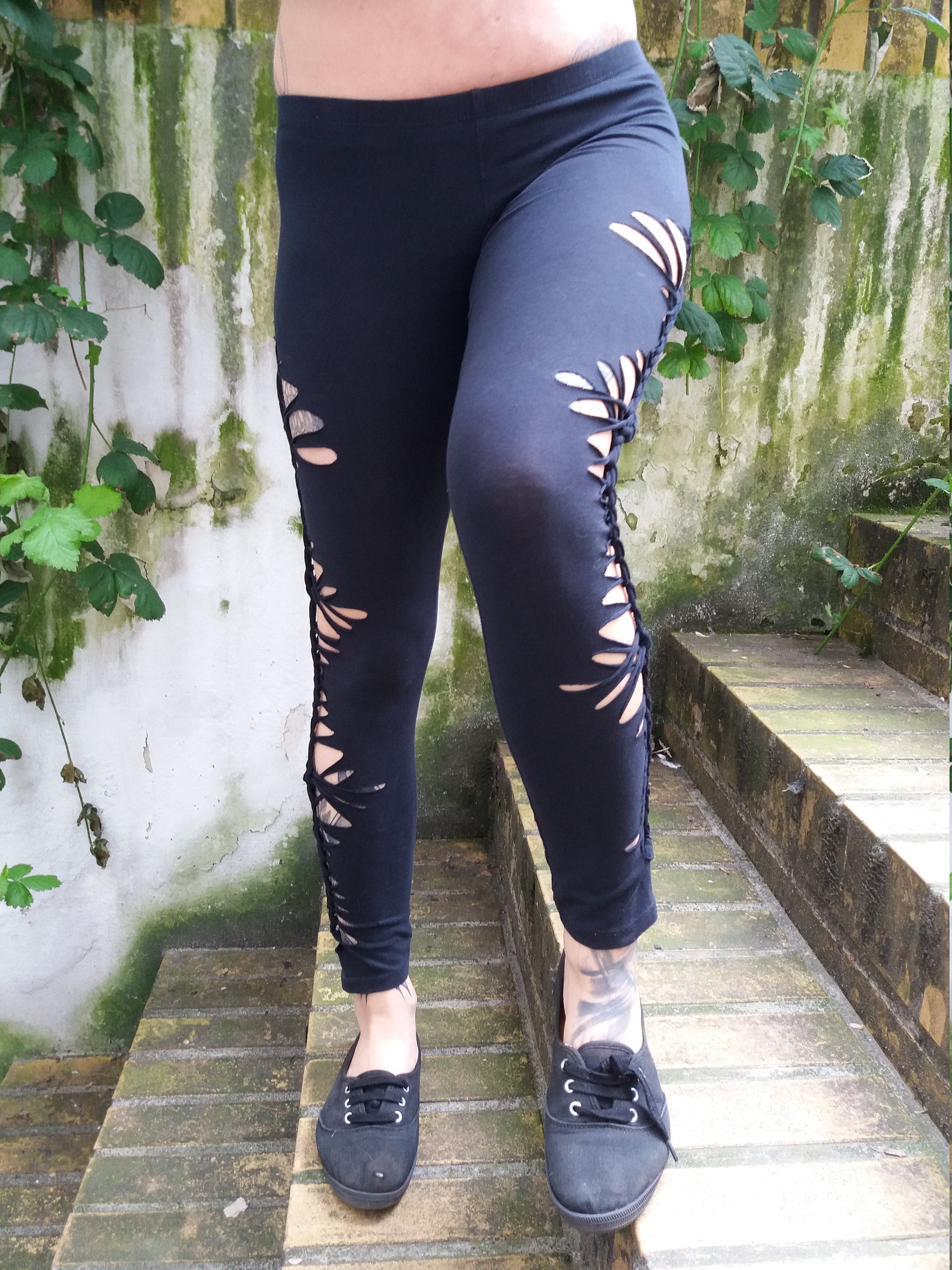 XXS-6XL Leggings Black Cutouts Cut Out Goa Pixie Braided Pilates Psy  Burning Man Cosplay Yoga Ribbons Lacing Pattern Rave Knotted -  Canada