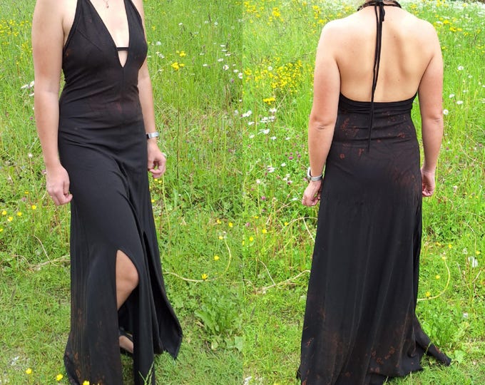 S-L Maxidress Maxi dress halter neck long dress gothic edgy rock goa pixie psy burning lacing tattoo elf pattern festival party woven