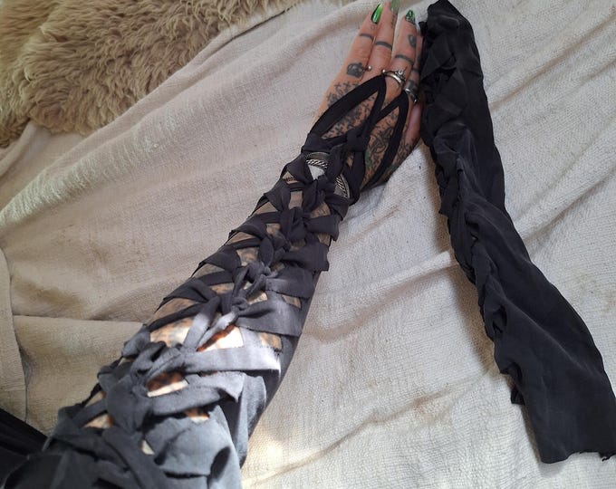 XS-4XL arm warmers silk sleeves sleeves black cutouts cut out graphic geometric goa pixie gypsy festival party gogo firedancer slit weave