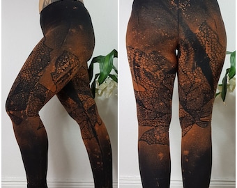 XXS-4XL autumn leggings leaf black olive green blue brown goa pixie ombre graphic psi cosplay yoga pattern batik sacred rave trance psy