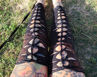 XS-4XL black cuffs cutout cut out overknees stayups goa slit weave peepshow woven festival burning pixie firedance poledance psy