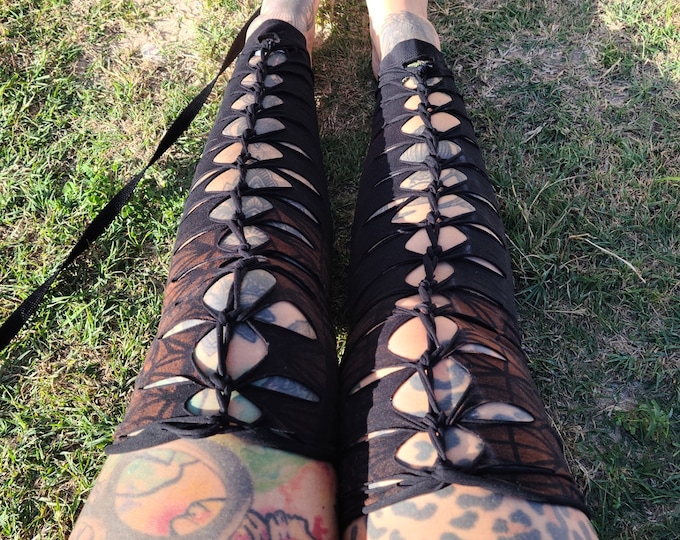 XS-4XL black cuffs cutout cut out overknees stayups goa slit weave peepshow woven festival burning pixie firedance poledance psy