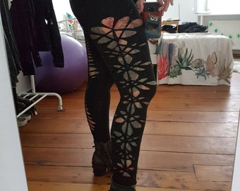 XXS-6XL leggings black cutouts cut out goa pixie braided pilates psy burning cosplay yoga lacing geometric pattern rave knotted