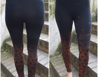 XXS-6XL leggings schwarz ombre braun goa pixie goa festival grafik psy burning cosplay yoga muster batik slit sacred rave dance weave