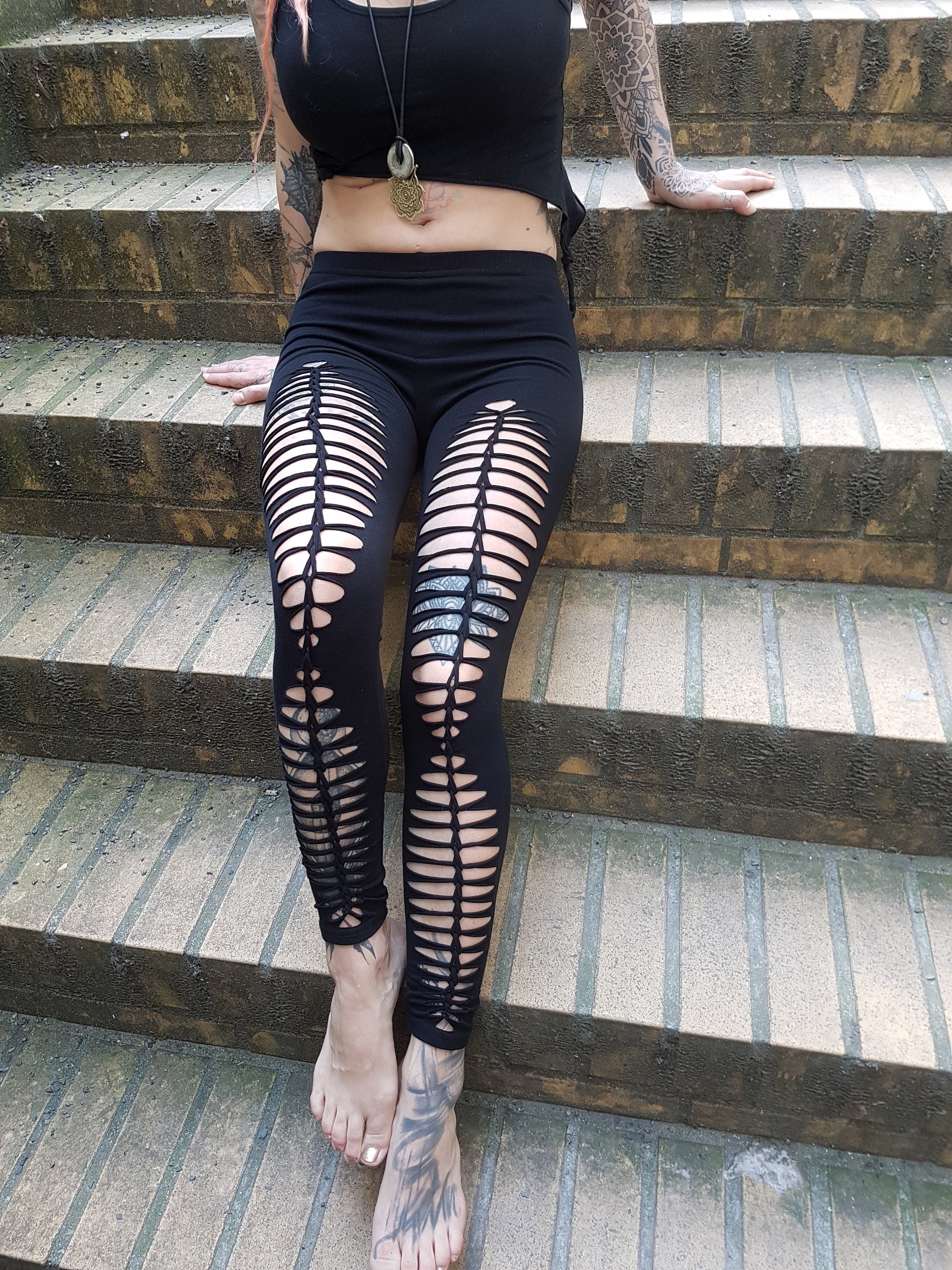 XXS-6XL Frontcut Leggings Black Cutouts Cut Out Goa Pixie Braided Psy  Burning Cosplay Yoga Lacing Geometric Pattern Rave Knotted 