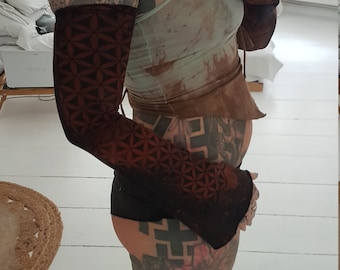 XS-4XL arm warmers flared trumpet sleeves sleeves cutouts cut out graphic geometric goa pixie gypsy festival party firedancer slit