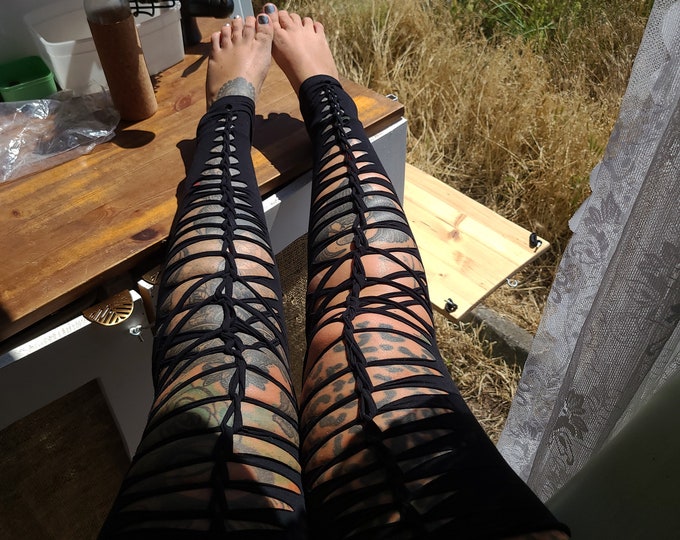 XS-4XL black cuffs cutout cut out overknees stayups goa slit weave peepshow woven festival burning pixie firedance poledance psy