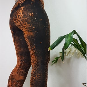 XXS-6XL leggings life flower black orange flower of life brown goa pixie ombre psy burning cosplay yoga pattern batik sacred rave