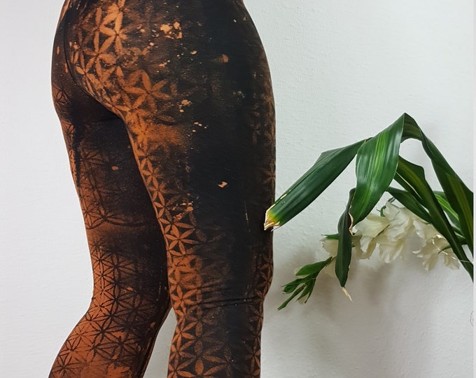 XXS-6XL leggings life flower black orange flower of life brown goa pixie ombre psy burning cosplay yoga pattern batik sacred rave