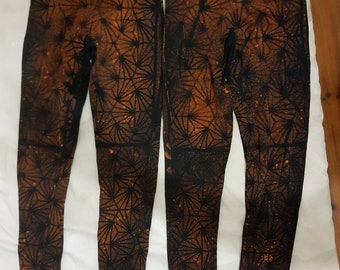 XXS-XXXXL leggings schwarz orange braun goa pixie ombre labyrinth grafik psy burning cosplay yoga muster batik grafisch sacred rave