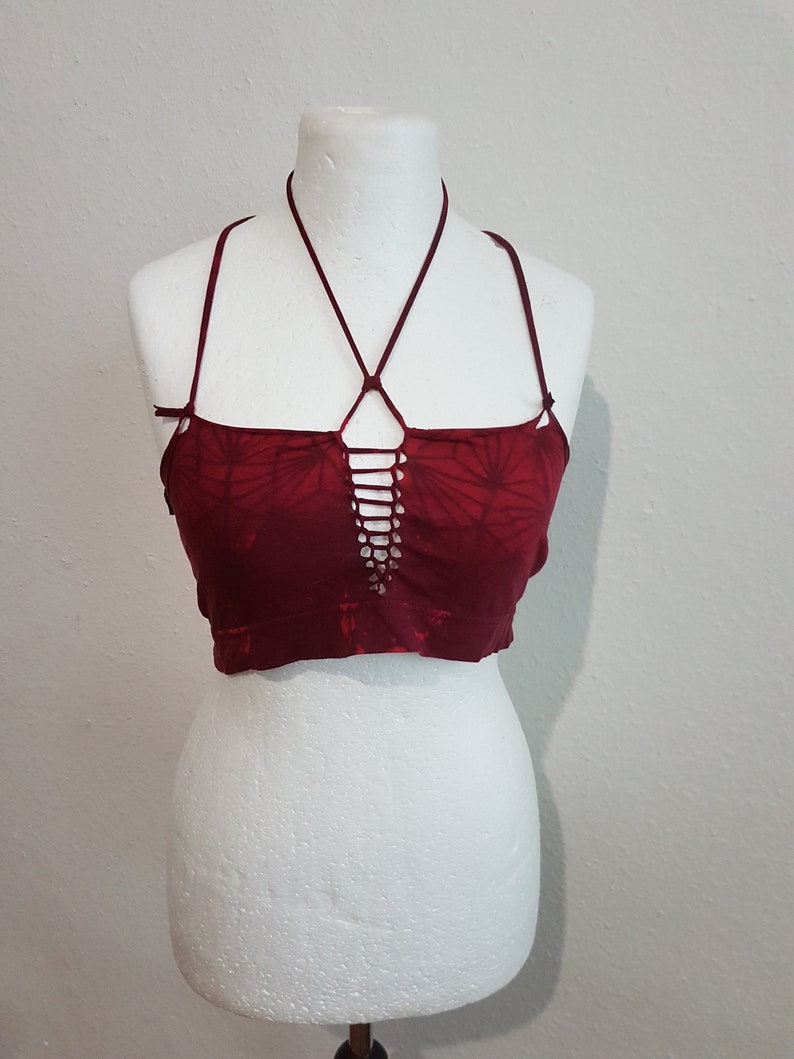 M-L Croptop red fire bustier bralet bra bralette bandeau balkonette belly-free bikini cutout cut out peepshow slit wave wave