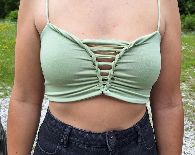 M sage sage light green crop top bikini cutout cut out ombre batik top tank top yoga goa psy ethno boho graphic pattern psi festival pole dance