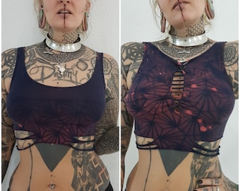 XS-4XL black croptop cutout cut out ombre batik top tanktop yoga goa psy ethno boho graphic pattern batik psi festival