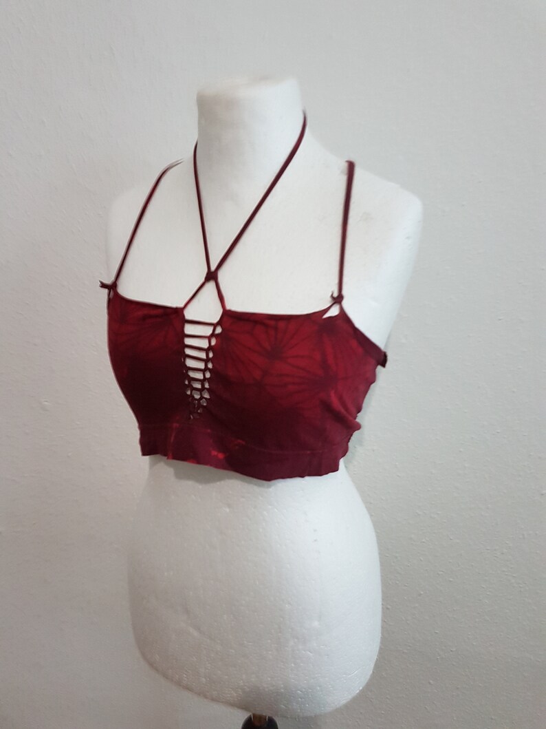 M-L Croptop red fire bustier bralet bra bralette bandeau balkonette belly-free bikini cutout cut out peepshow slit wave wave
