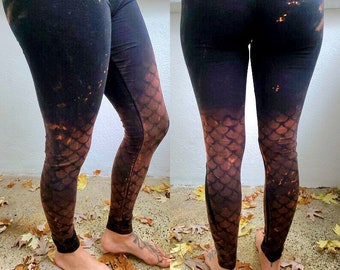 XS-4XL Mermaid fishskin life leggings black orange brown goa pixie ombre labyrinth graphic psy burning yoga pattern batik graphic sacred