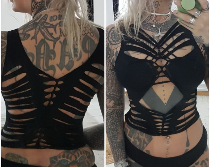 XS-4XL black croptop cutout cut out ombre batik top tanktop yoga goa psy ethno boho graphic fire save pattern batik psi festival pole dance