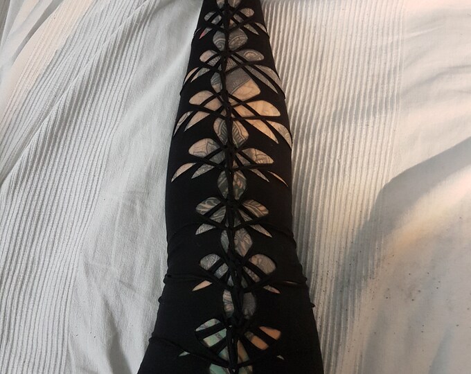 XXS-XXXXL frontcut leggings black cutouts cut out goa pixie braided psy burning cosplay yoga lacing geometric pattern rave knotted