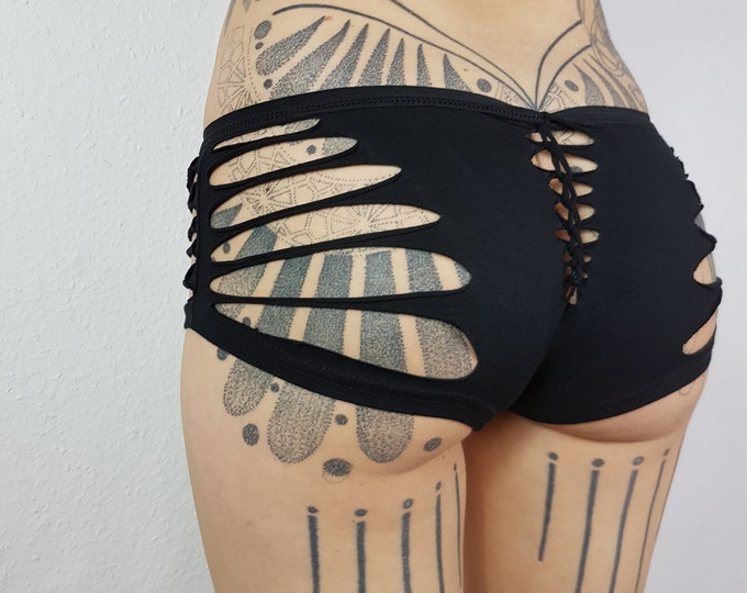 S-XXL cutout cut out cutouts fetish gogo festival underwear briefs hipster panty slip hotpants underwear cotton black goa psy sacred