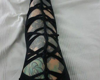 XXS-4XL frontcut leggings black cutouts cut out goa pixie edgy pilates psy burning man cosplay yoga ribbons lacing pattern rave knotted