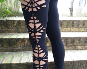 XXS-6XL leggings black cutouts cut out goa pixie braided pilates psy burning cosplay yoga lacing geometric pattern rave knotted