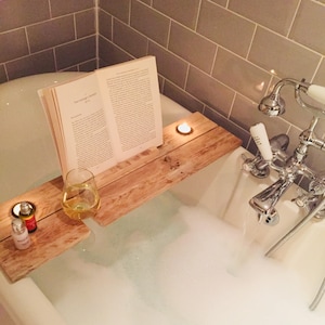 Bandeja de baño rústica de madera - Ideal para spa en casa - Regalos para ella - Esposa - Cumpleaños