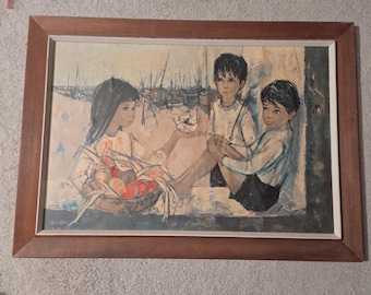 Gran lámina vintage de Goetz "Ojos Grandes" de 33 x 23,5 pulgadas, arte kitsch de MCM Harbor.