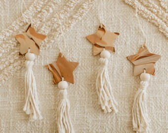 Pink, Brown, and Beige Boho Star Christmas Tree Ornaments- Pack of 4