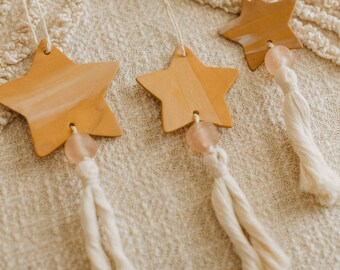 Boho Gold and Pink Star Christmas Tree Ornaments- Pack of 3
