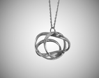 Energy sculptural loop design, Gift Contemporary necklace pendent, Silver abstract necklace, Designed to commemorate the world travels, best