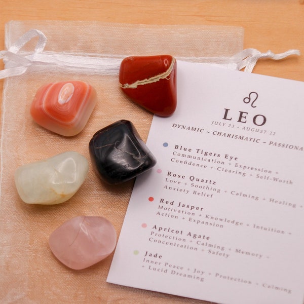 Leo Crystal Set // Zodiac Tumbled Stones Astrology Set Star Sign Crystal Kit Gemstones For Leo Gifts August Birthstone Minerals Gems