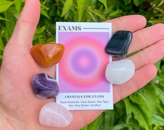 Exams Crystal Set // Help Exams Gemstone Gift Set, Calm Nerves Tumble Stones // Crystals For Exam Success // Achieve A's On Tests And Quizes