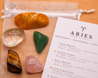 Aries Crystal Set // Zodiac Tumbled Stones Astrology Set Star Sign Crystal Kit Gemstones For Aries Gifts April Birthstone Minerals Gems