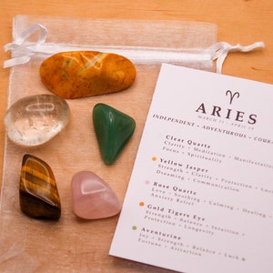 Aries Crystal Set // Zodiac Tumbled Stones Astrology Set Star Sign Crystal Kit Gemstones For Aries Gifts April Birthstone Minerals Gems