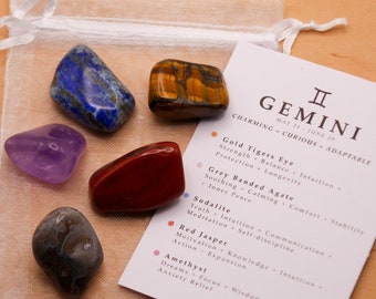 Gemini Crystal Set // Zodiac Tumbled Stones Astrology Set Star Sign Crystal Kit Gemstones For Gemini Gifts June Birthstone Minerals Gems