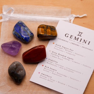 Gemini Crystal Set // Zodiac Tumbled Stones Astrology Set Star Sign Crystal Kit Gemstones For Gemini Gifts June Birthstone Minerals Gems image 1