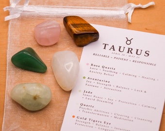 Taurus Crystal Set // Zodiac Tumbled Stones Astrology Set Star Sign Crystal Kit Gemstones For Taurus Gifts May Birthstone Minerals Gems