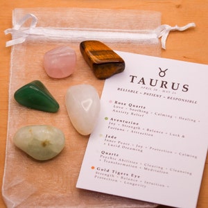 Taurus Crystal Set // Zodiac Tumbled Stones Astrology Set Star Sign Crystal Kit Gemstones For Taurus Gifts May Birthstone Minerals Gems