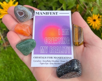 Manifest Crystal Set // Manifesting Gemstone Gift Set Law Of Attraction Tumble Stones // Crystals For Attracting // I Am Creating My Reality