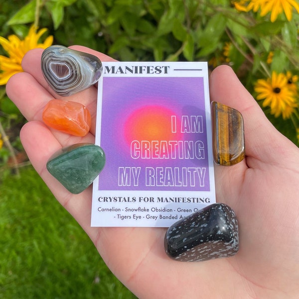 Manifest Crystal Set // Manifesting Gemstone Gift Set Law Of Attraction Tumble Stones // Crystals For Attracting // I Am Creating My Reality