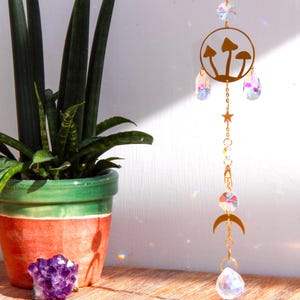 Mushroom Suncatcher | Mystical Crystal Light Catcher, Spiritual Room Décor For Her, Window Decal, Prism Rainbow Maker, Colourful Chime Gift