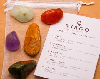 Virgo Crystal Set // Zodiac Tumbled Stones Astrology Set Star Sign Crystal Kit Gemstones For Virgos Gifts September Birthstone Minerals Gems